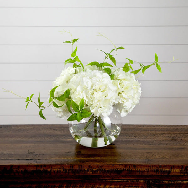Wedding Collection 18" Artificial Hydrangea Arrangement in Glass Vase
