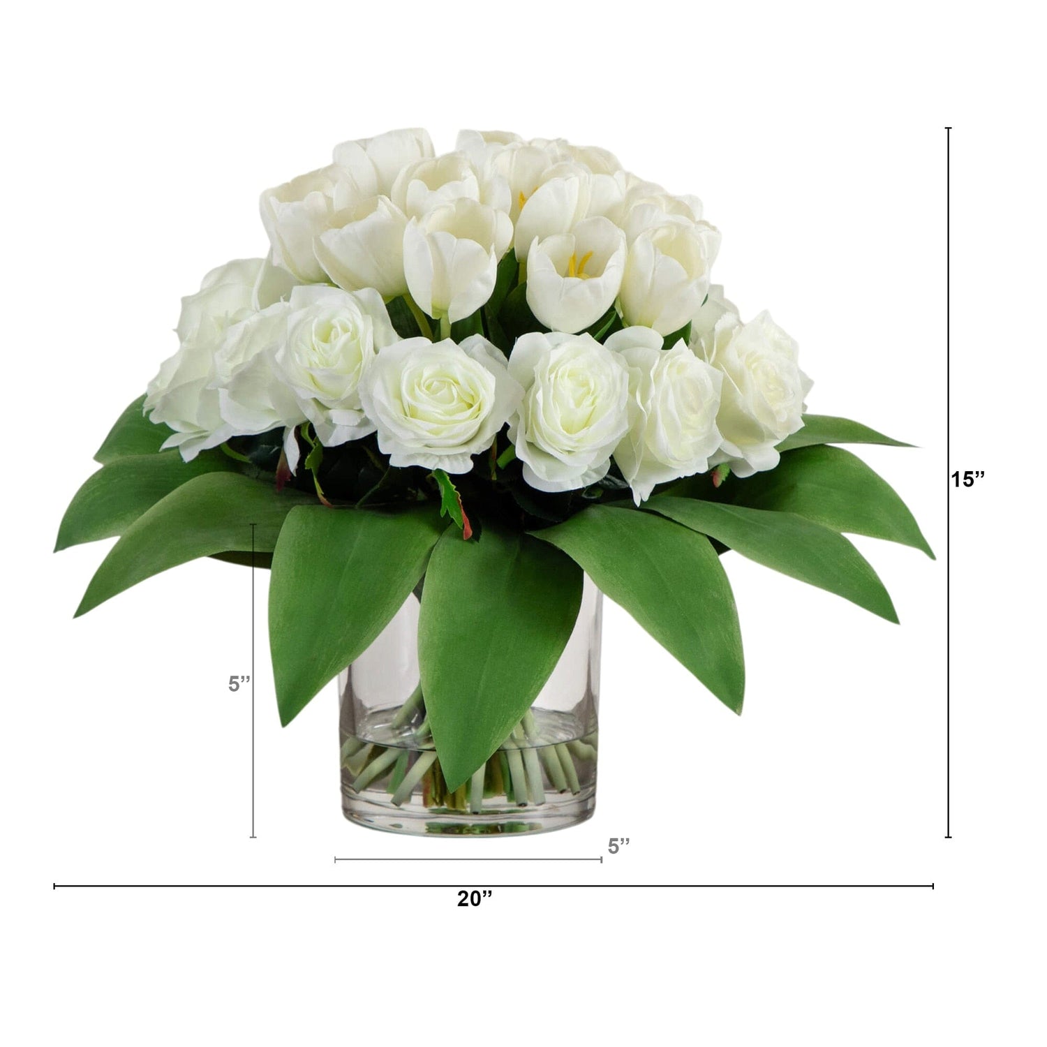 Wedding Collection 20" Artificial Roses and Tulips Arrangement in Glass Vase