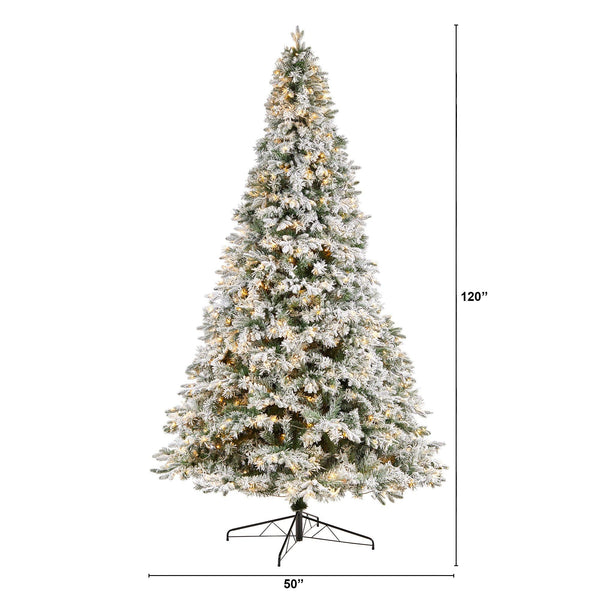 10' Flocked Vermont Mixed Pine Christmas Tree with 800 LED Lights and 2200 Bendable Branches