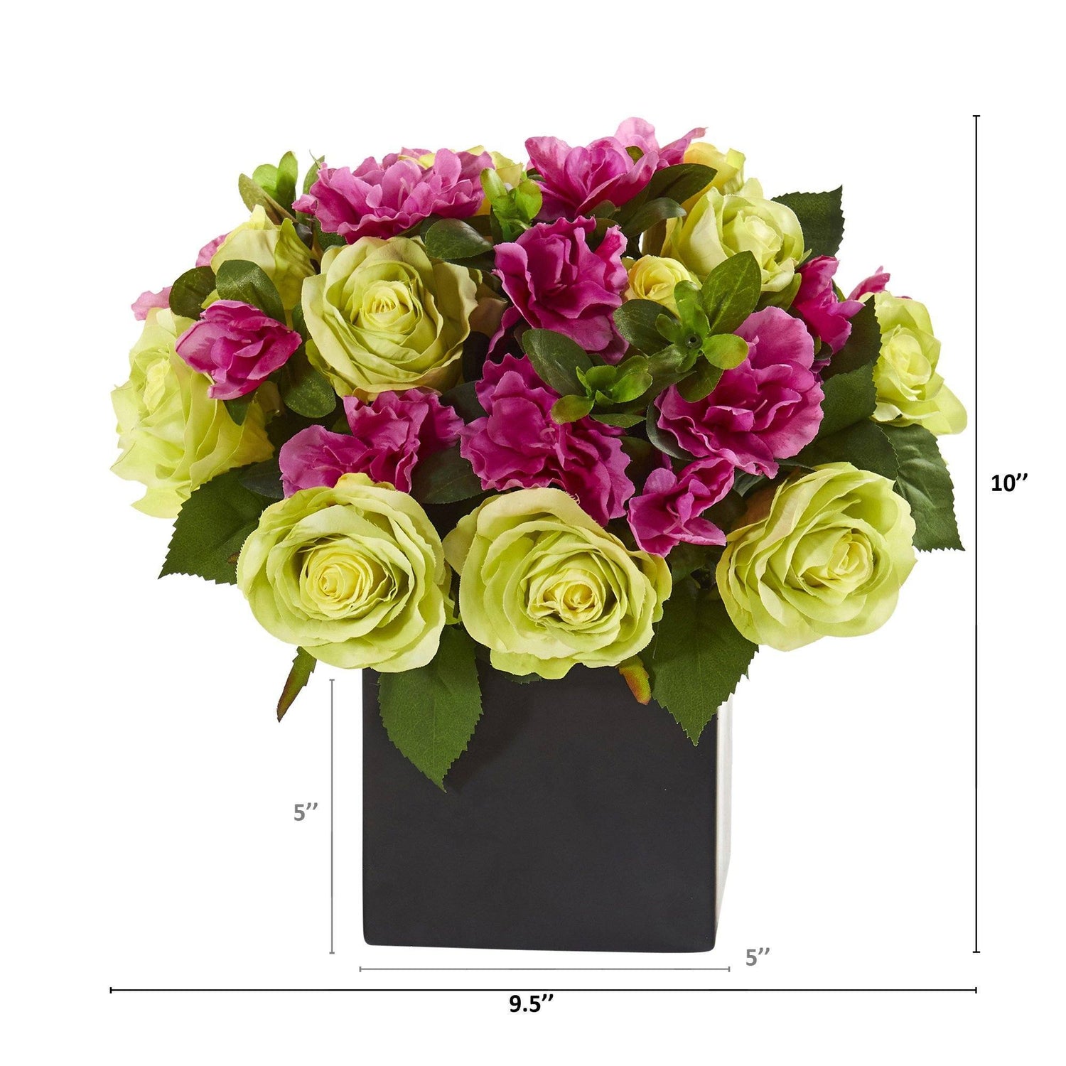 10” Rose and Azalea Artificial Arrangement in Black Vase