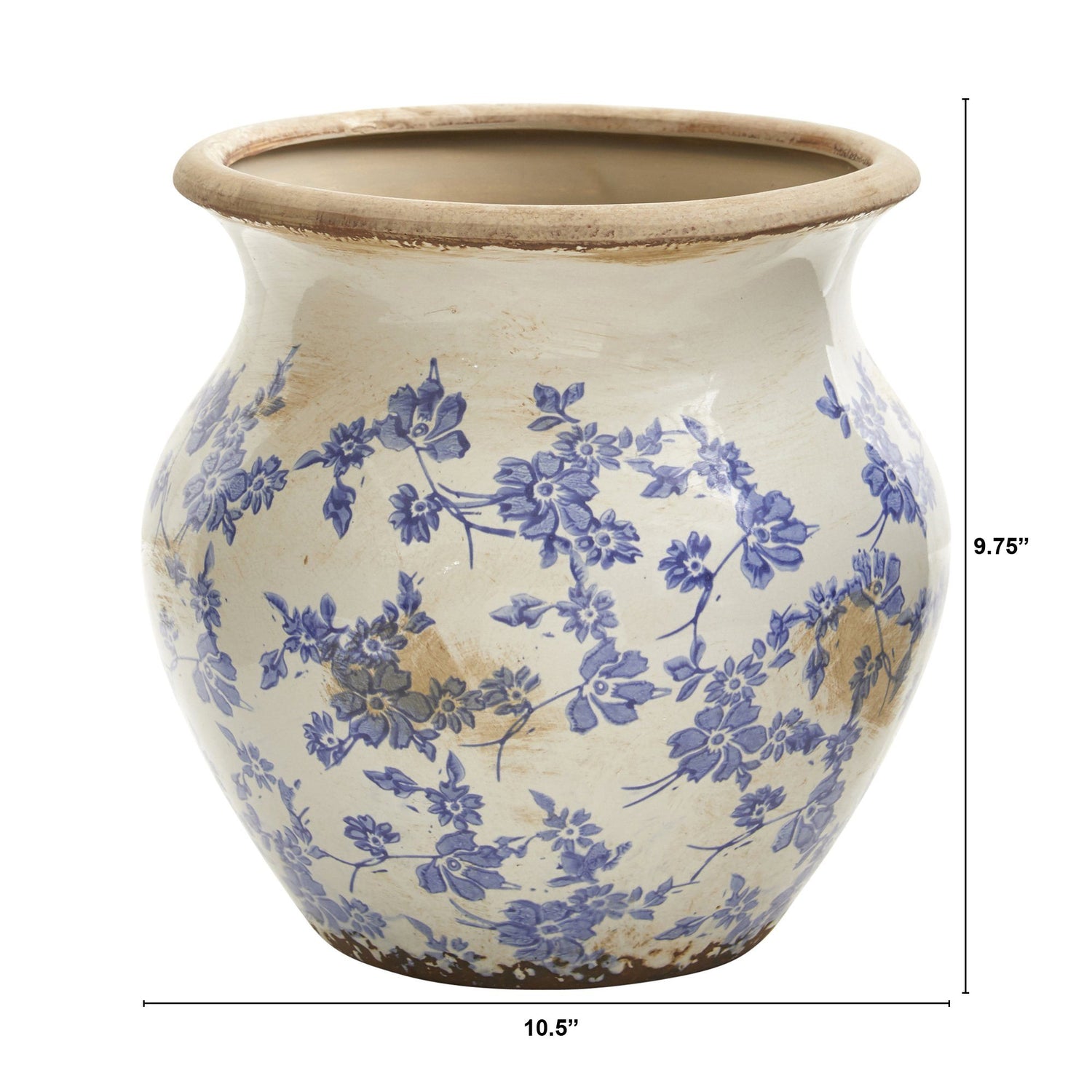 10.5” Tuscan Ceramic Blue Scroll Urn Vase