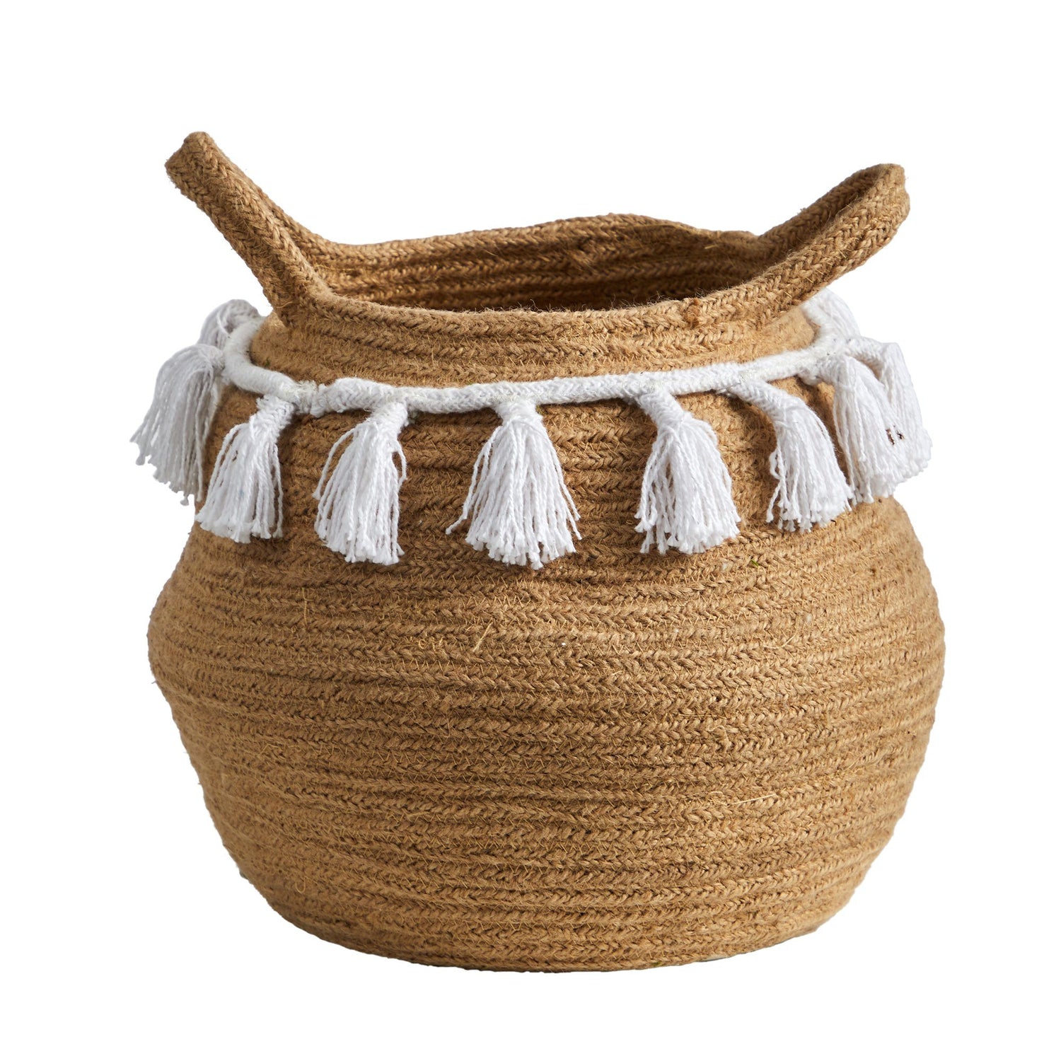 11” Boho Chic Handmade Natural Cotton Woven  Planter with Tassels