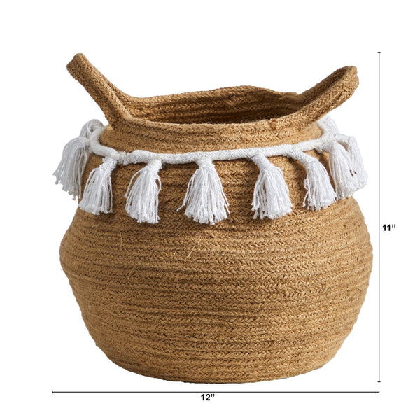 11” Boho Chic Handmade Natural Cotton Woven  Planter with Tassels