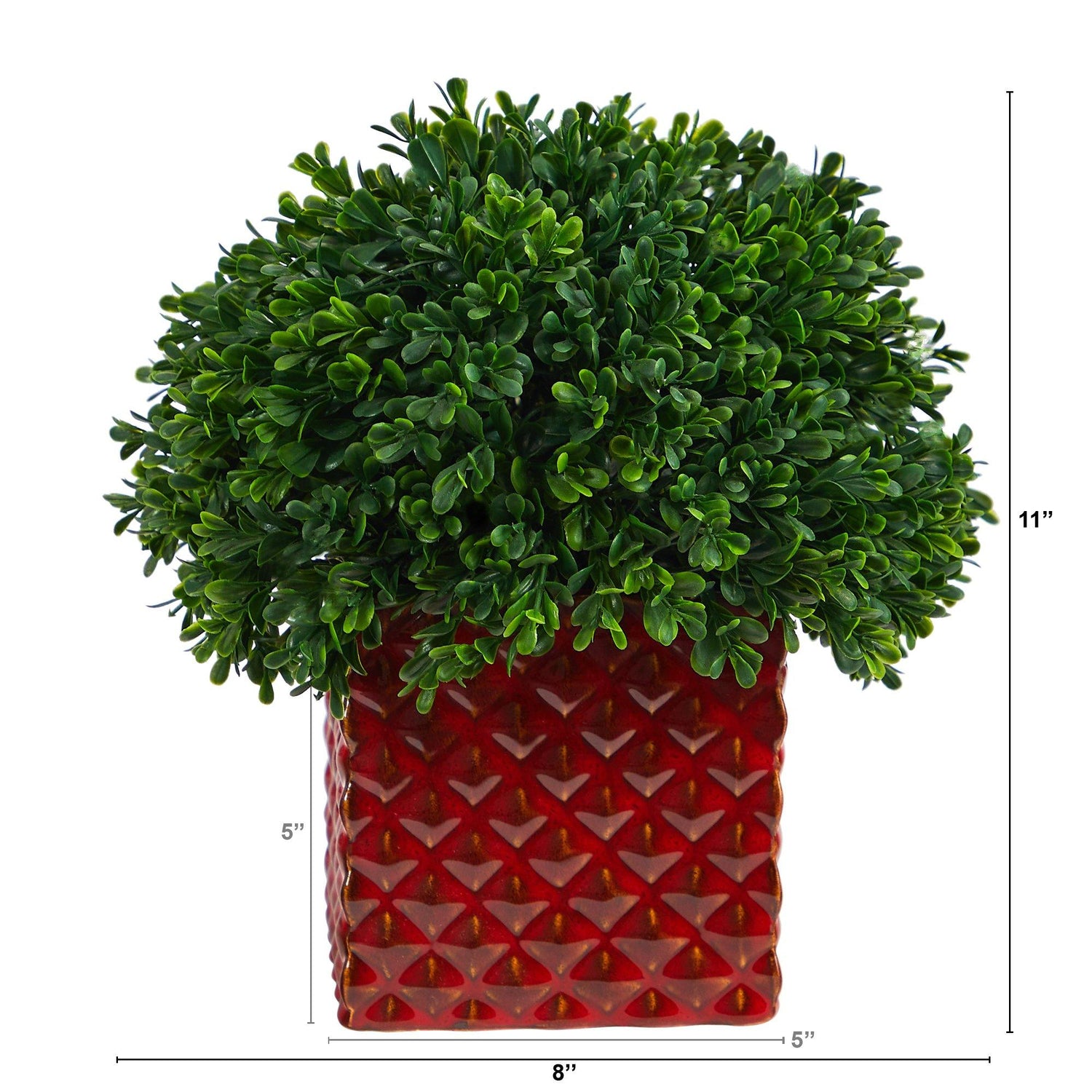 11” Boxwood Topiary Artificial Plant in Red Planter (Indoor/Outdoor)