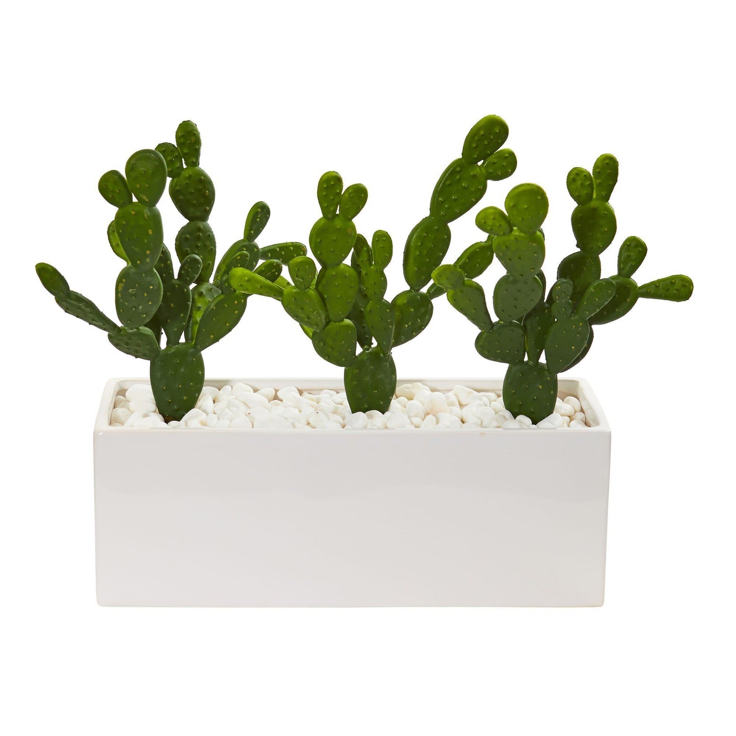 11” Cactus Succulent Artificial Plant in Glazed White Vase
