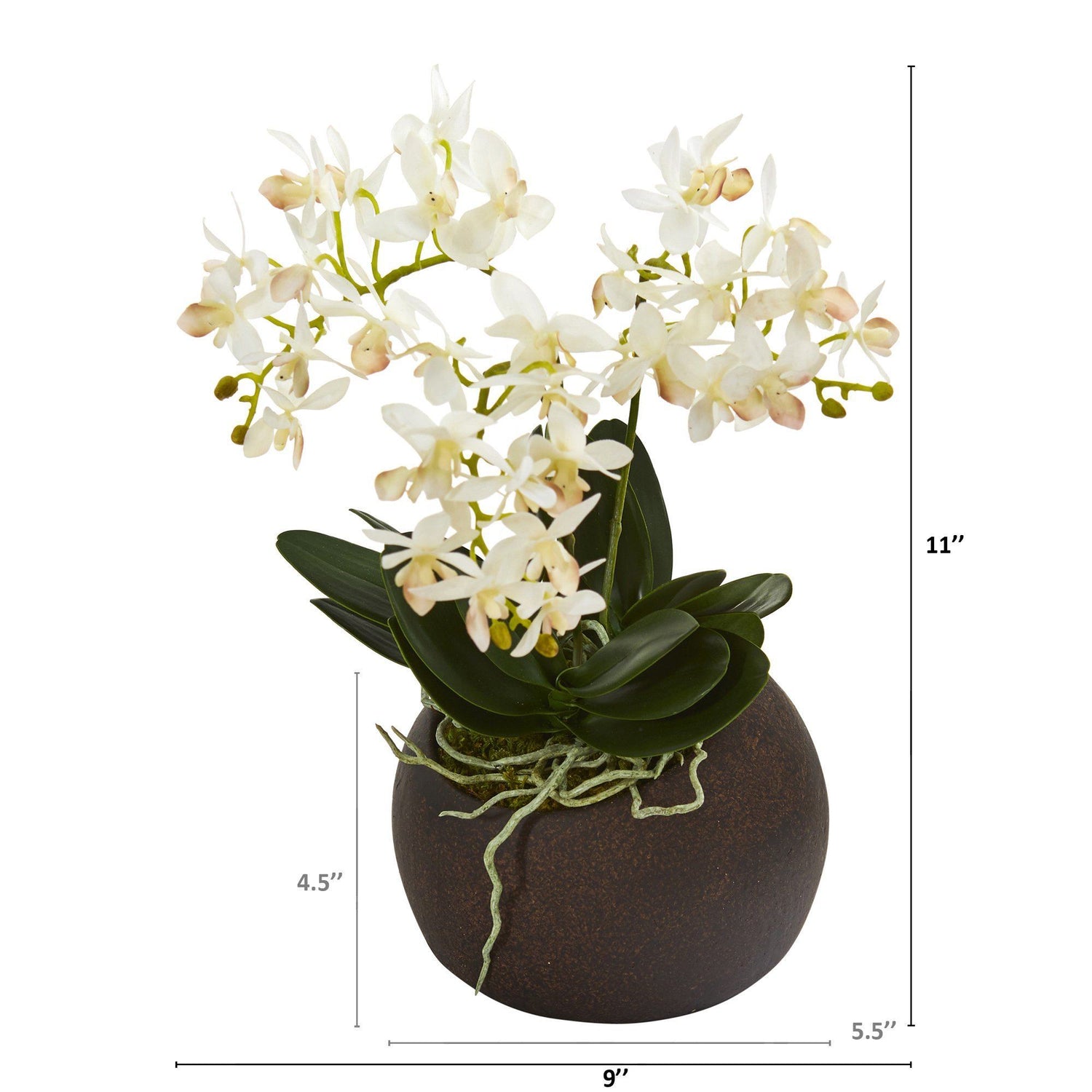11” Mini Orchid Phalaenopsis Artificial Arrangement in Stone Vase