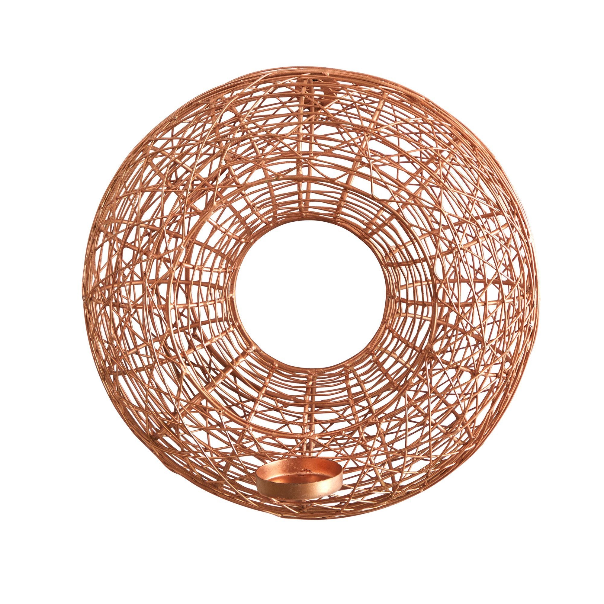 11” Wired Copper Circle Wall Sconce Candle Holder | Nearly Natural