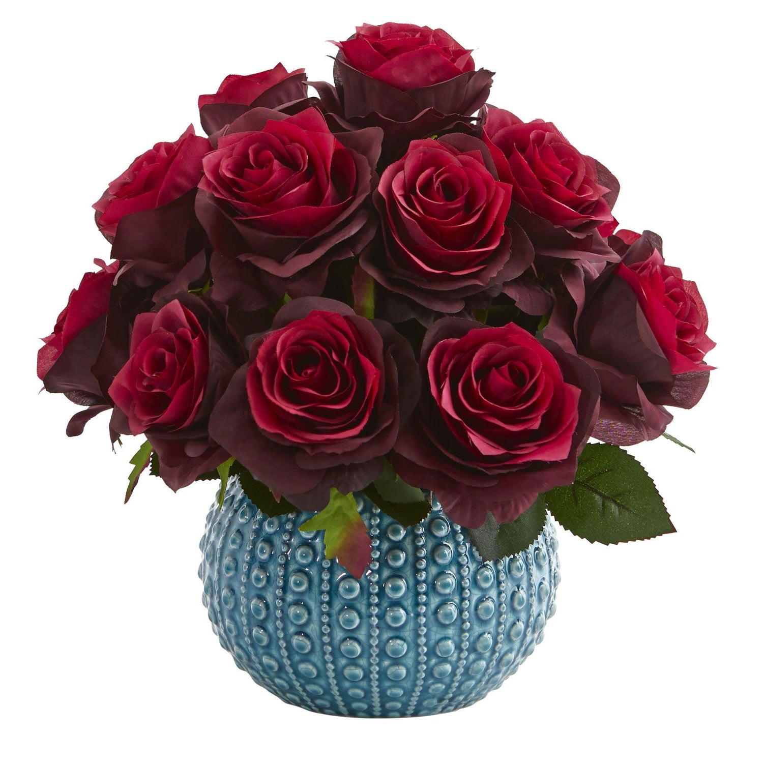 11.5’’ Rose Artificial Arrangement in Blue Ceramic Vase