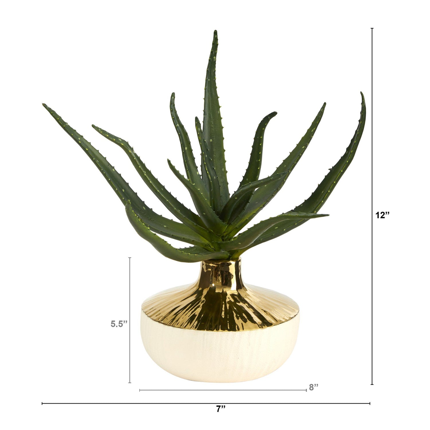 12” Aloe Succulent Artificial Plant in Gold and Cream Elegant Planter