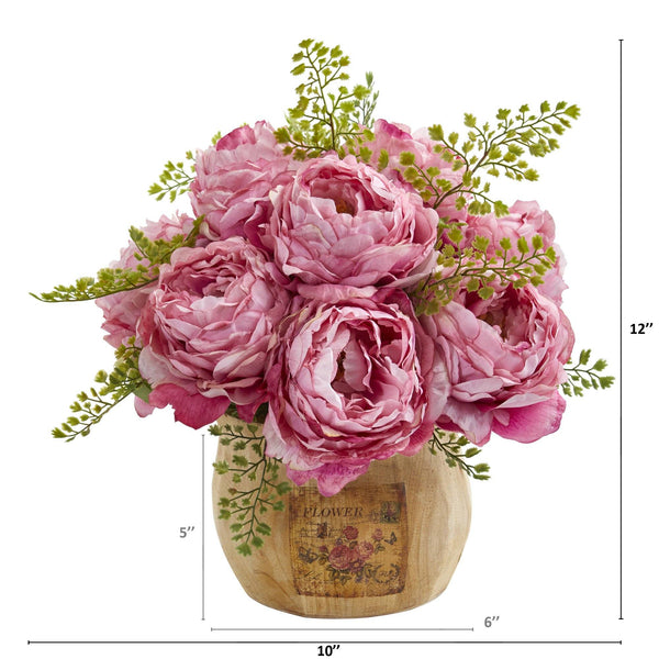 12” Peony Artificial Arrangement in Decorative Planter