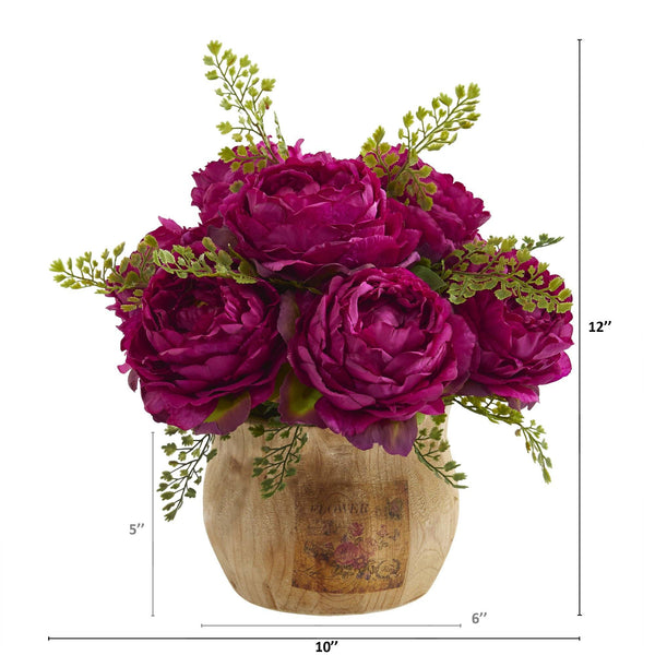 12” Peony Artificial Arrangement in Decorative Planter