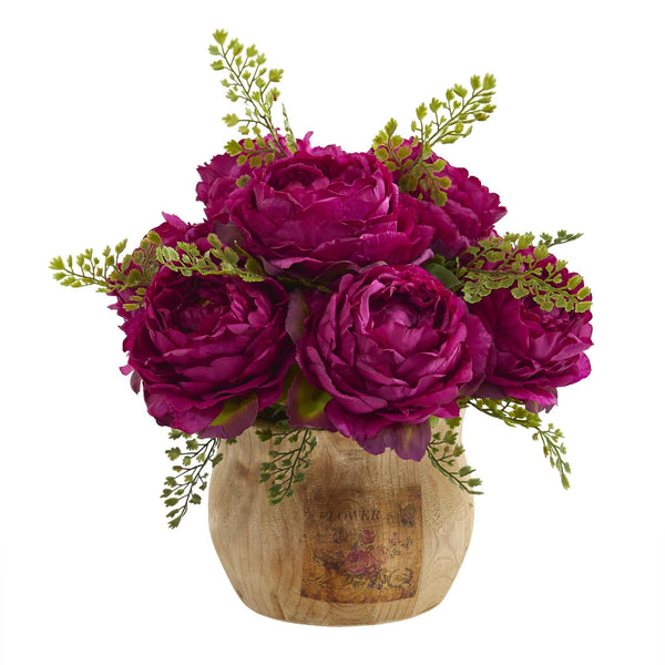 12” Peony Artificial Arrangement in Decorative Planter