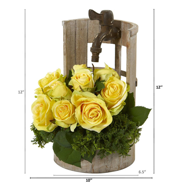 12” Rose Artificial Arrangement in Faucet Planter