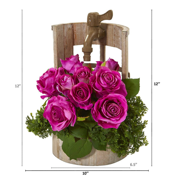 12” Rose Artificial Arrangement in Faucet Planter