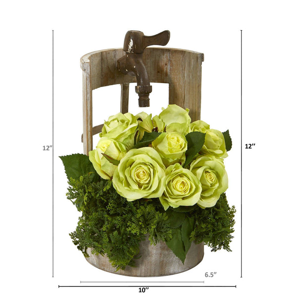 12” Rose Artificial Arrangement in Faucet Planter