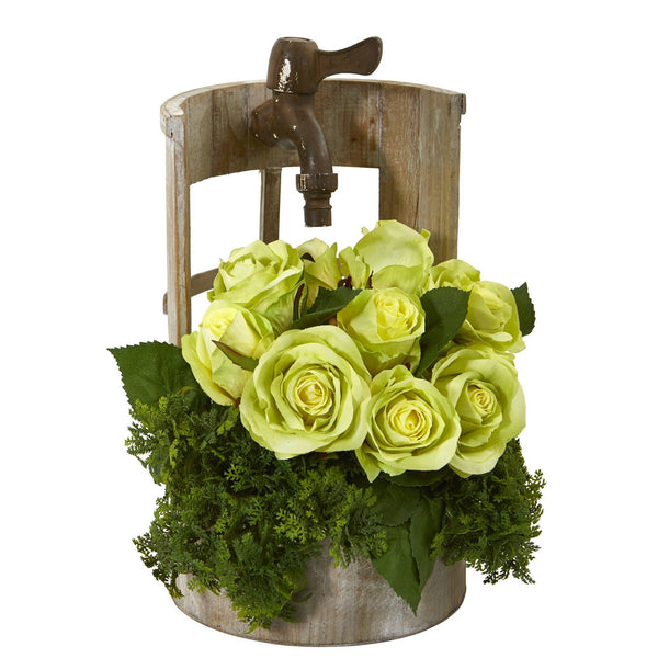 12” Rose Artificial Arrangement in Faucet Planter