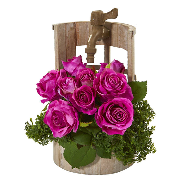 12” Rose Artificial Arrangement in Faucet Planter