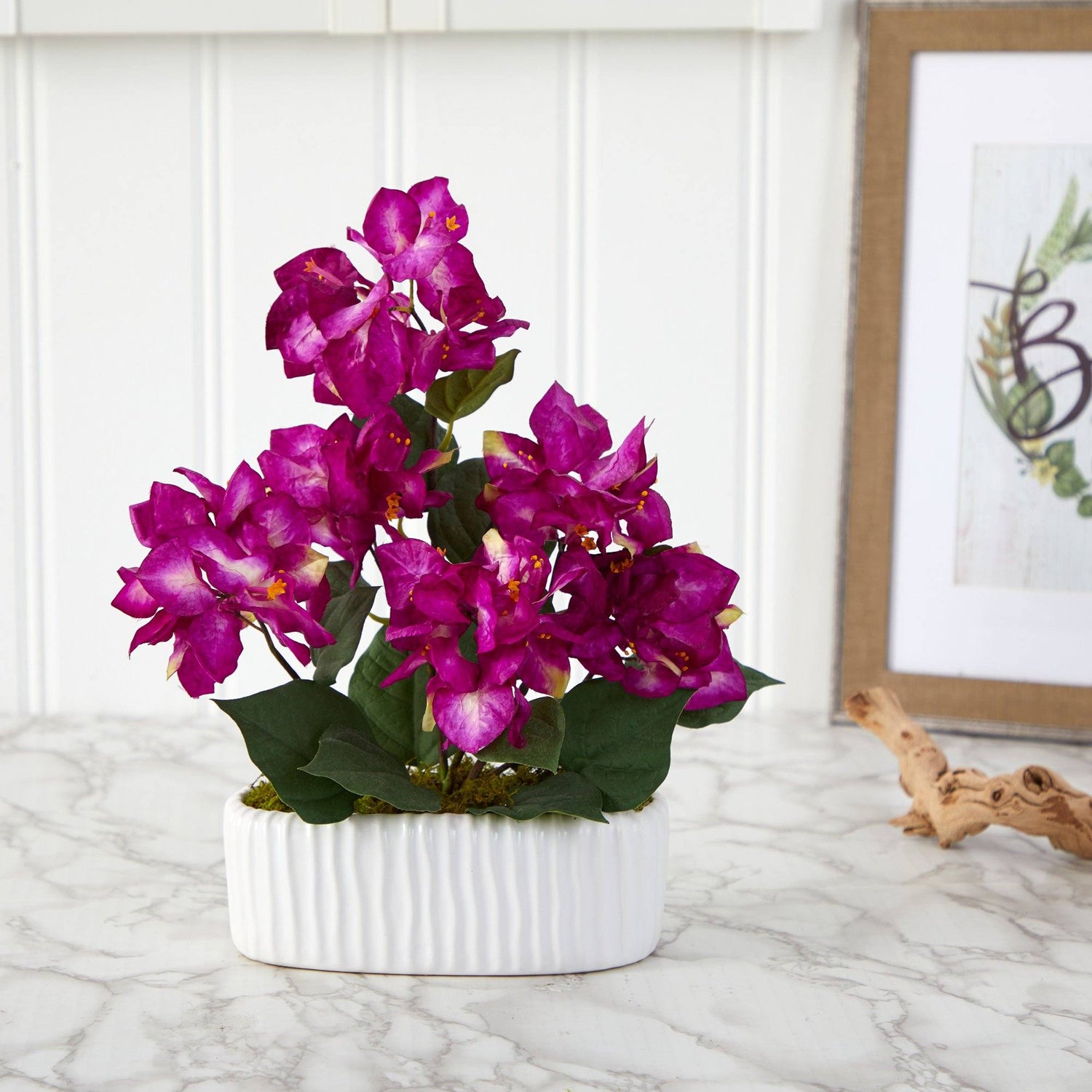 13” Bougainvillea Artificial Arrangement in White Vase