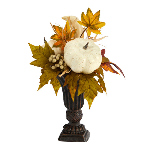 13” Fall Pumpkin and Berries Artificial Autumn Arrangement in Decorative Urn