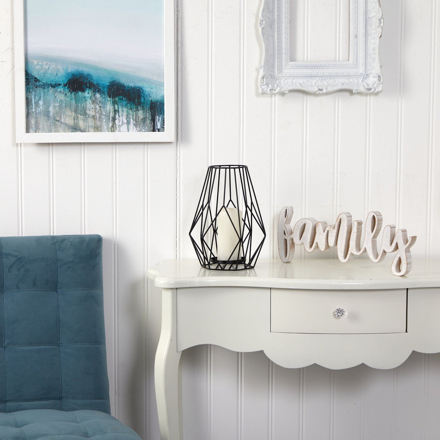 13” Geometric Black Metal Wire Votive Tea Lantern Candle Holder