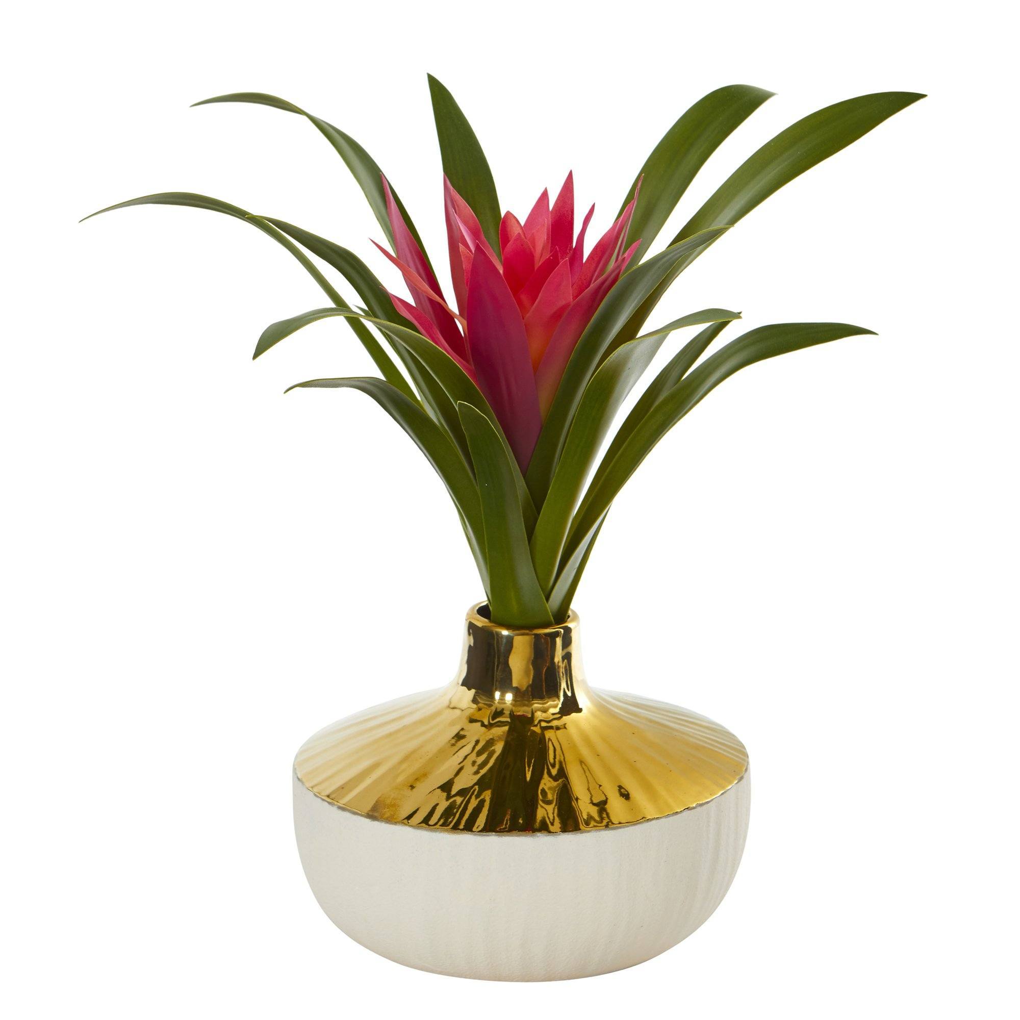 artificial plants in gold pot 13” Ginger Artificial Plant in Gold and Cream Elegant Vase
