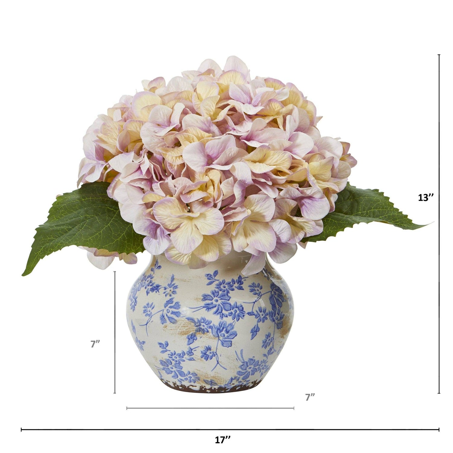 13” Hydrangea Artificial Arrangement in Floral Vase
