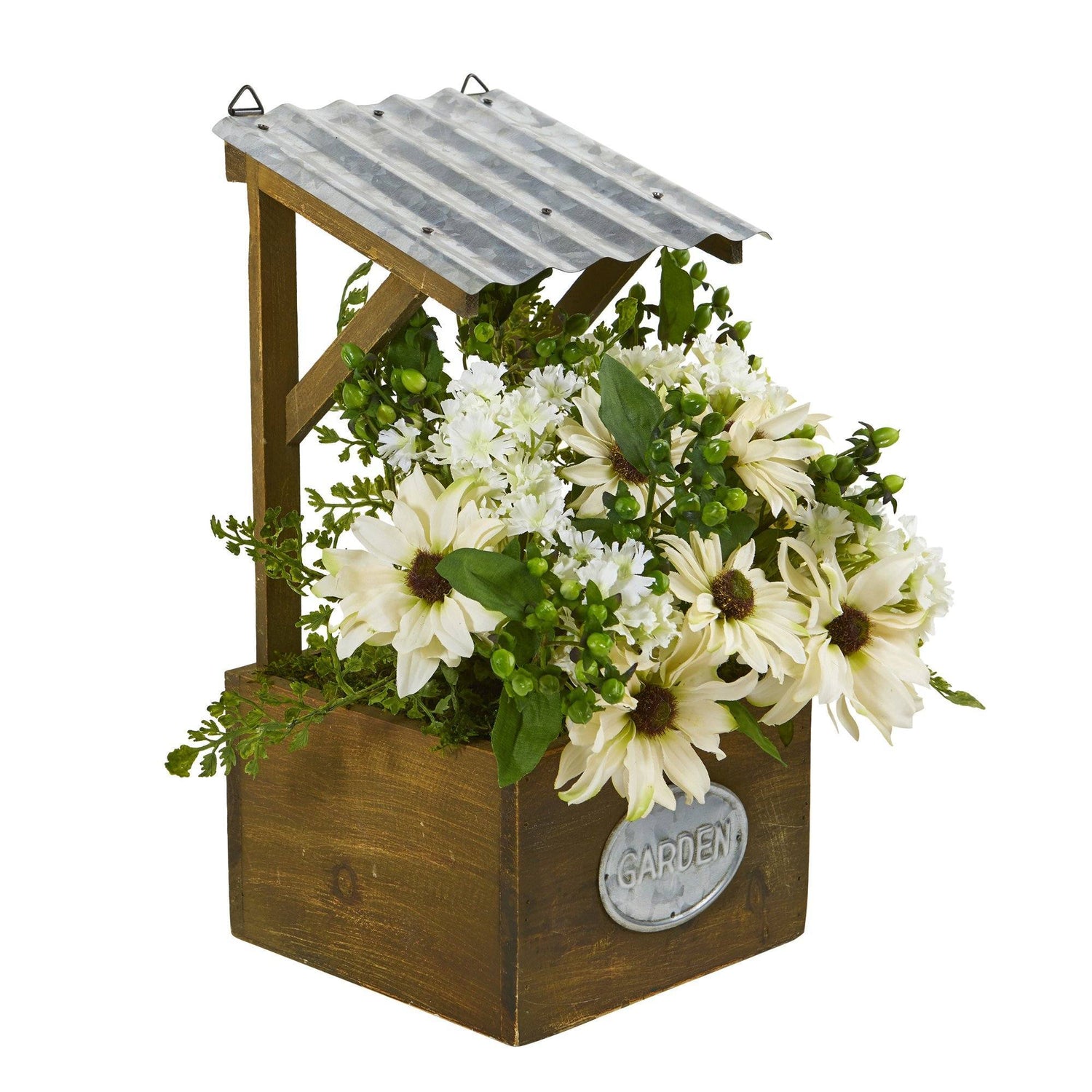 14” Mixed Daisy Artificial Plant in Tin Roof Planter