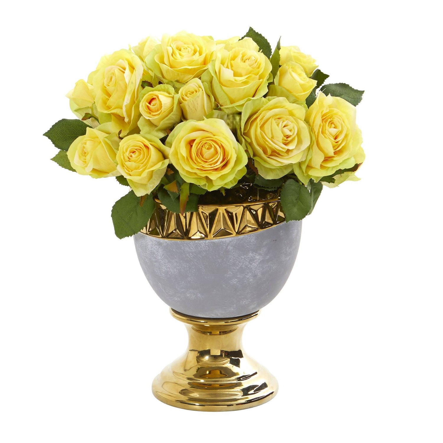14” Rose Artificial Arrangement in Urn with Gold Trimming