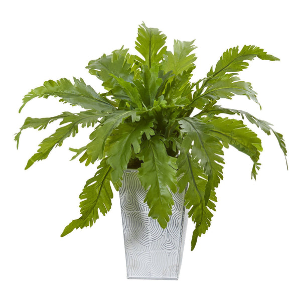 15” Fern Artificial Plant in White Planter