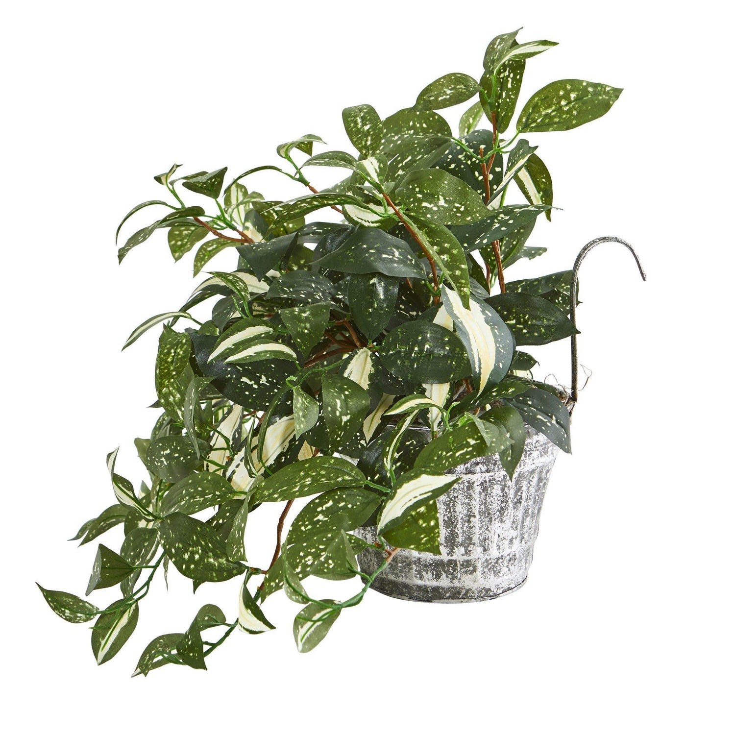 15” Florida Beauty Artificial Plant in Vintage Metal Hanging Planter