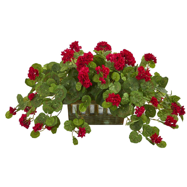 15" Geranium Faux Plant in Decorative Planter