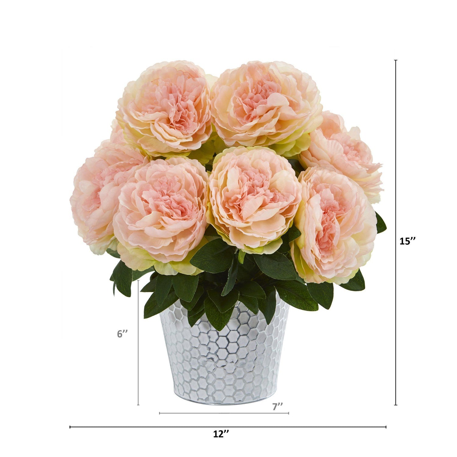 15” Peony Artificial Arrangement in Embossed White Vase