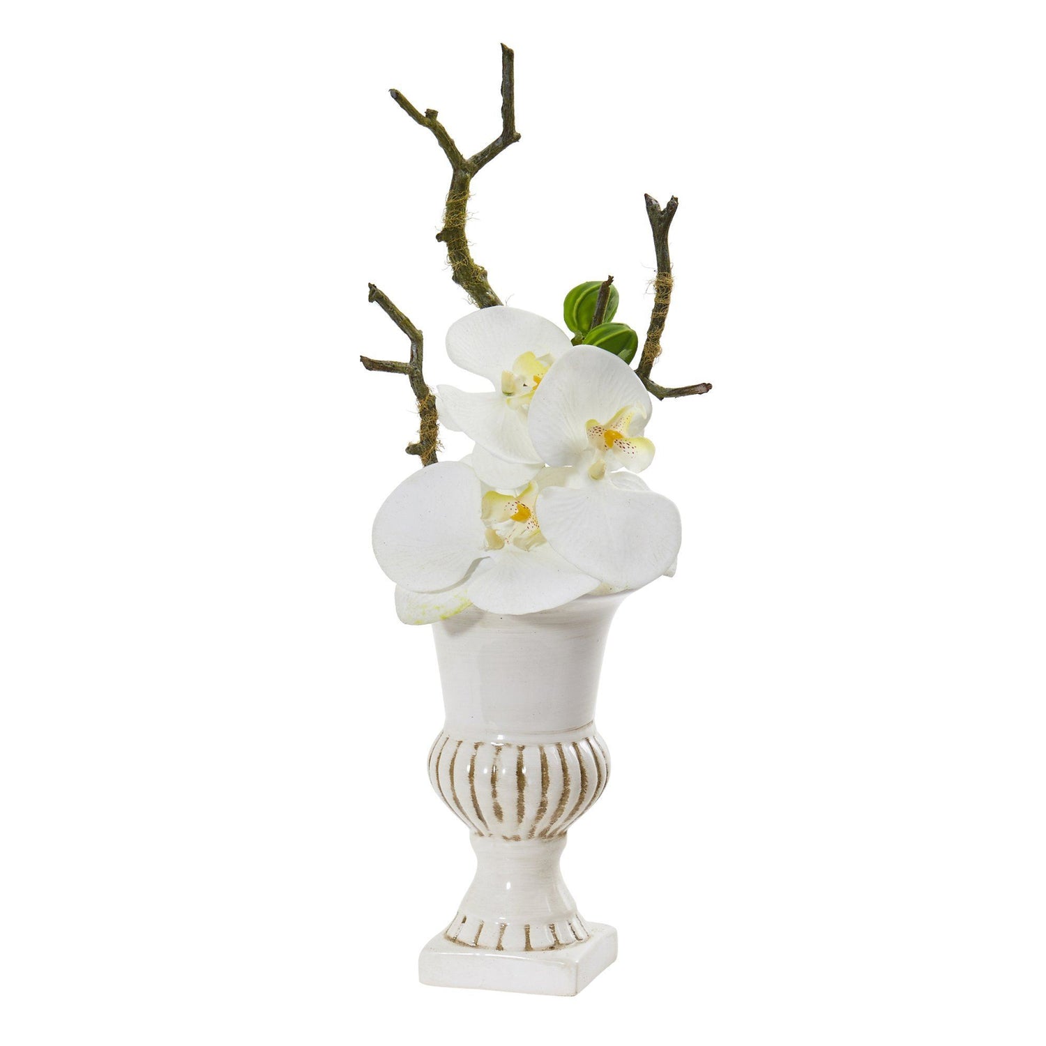 15” Phalaenopsis Orchid Arrangement in White Urn (Set of 2)