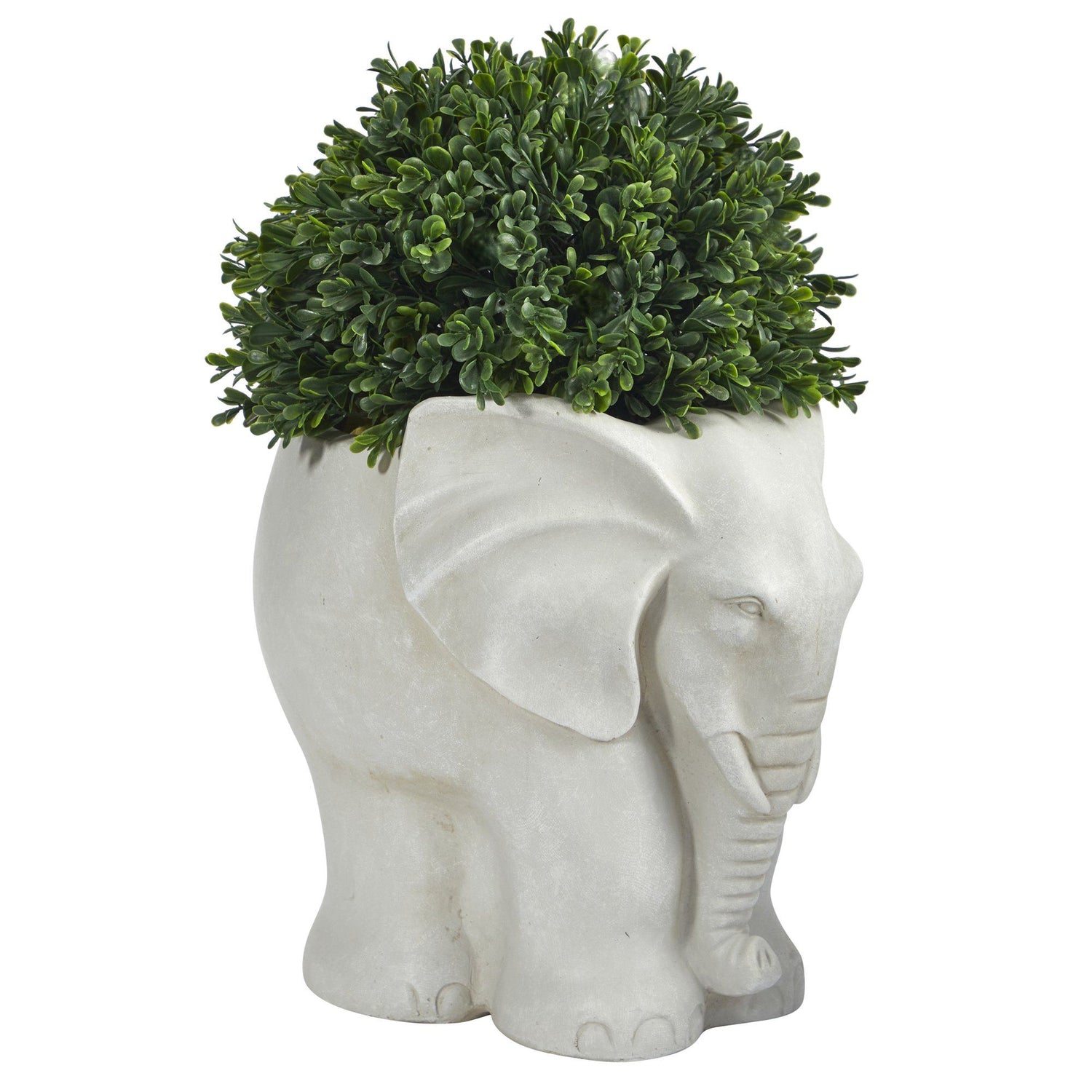 16” Boxwood Topiary Artificial Plant in Elephant Shaped Planter (Indoor/Outdoor)