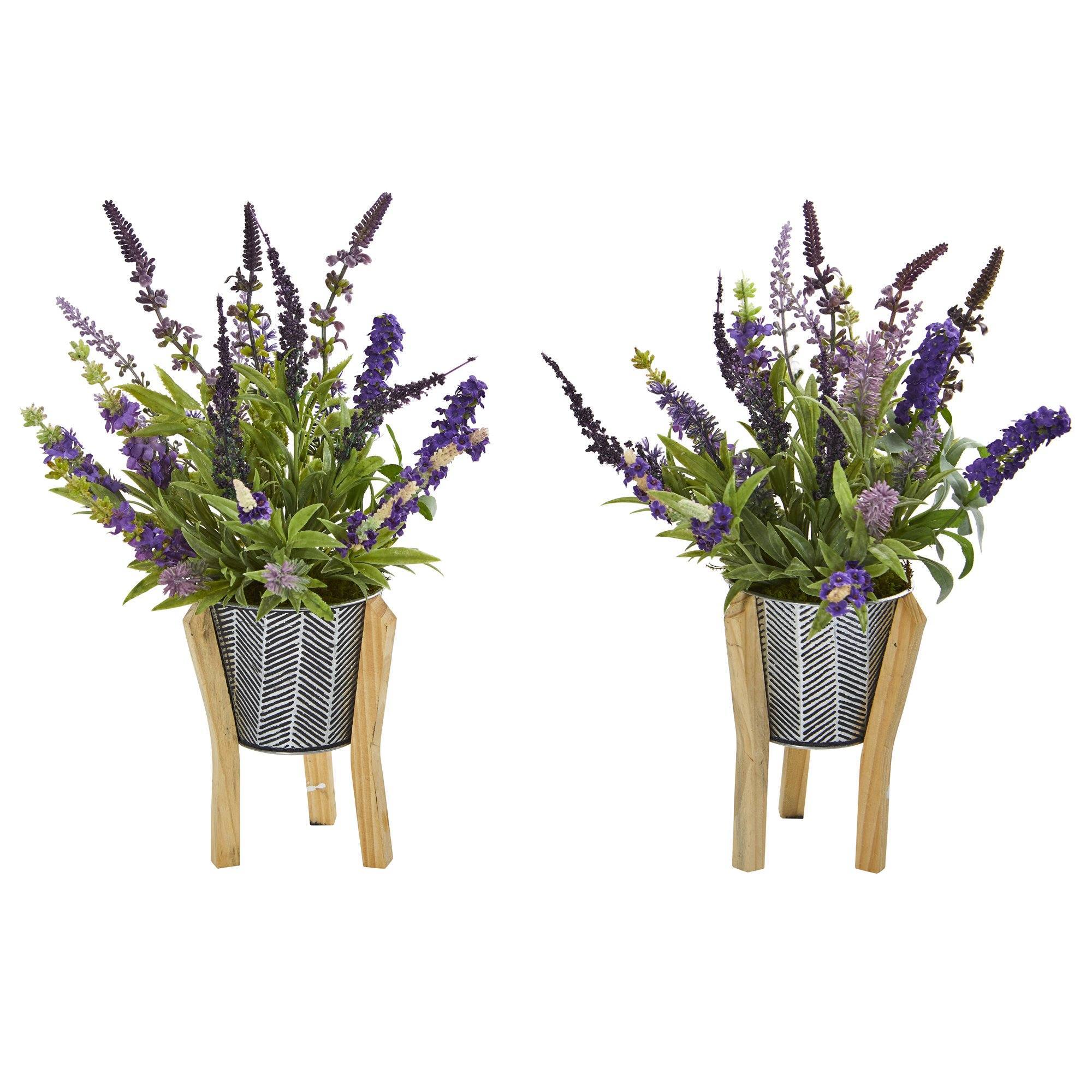 artificial lavender plants uk 16” Lavender Artificial Plant in Tin Planter with Legs (Set of 2)