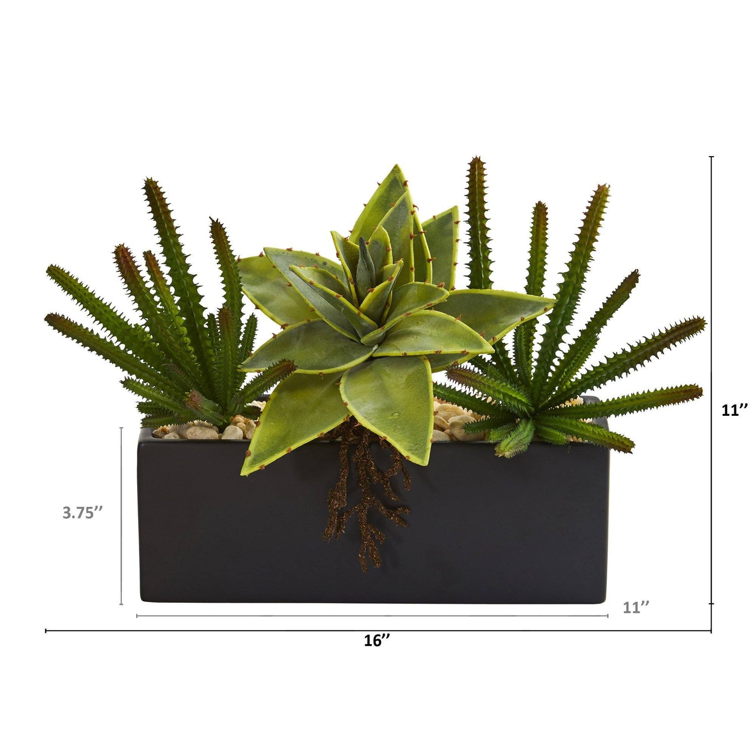 16” Mixed Succulent Artificial Plant in Black Planter