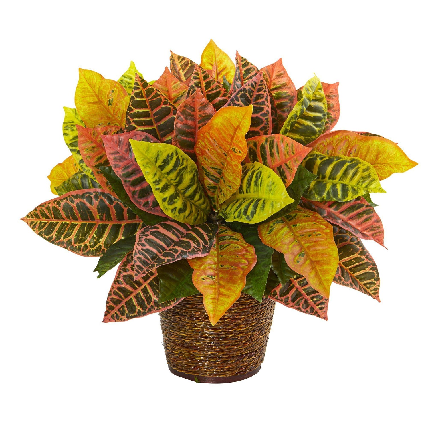 17” Garden Croton Artificial Plant in Basket (Real Touch)