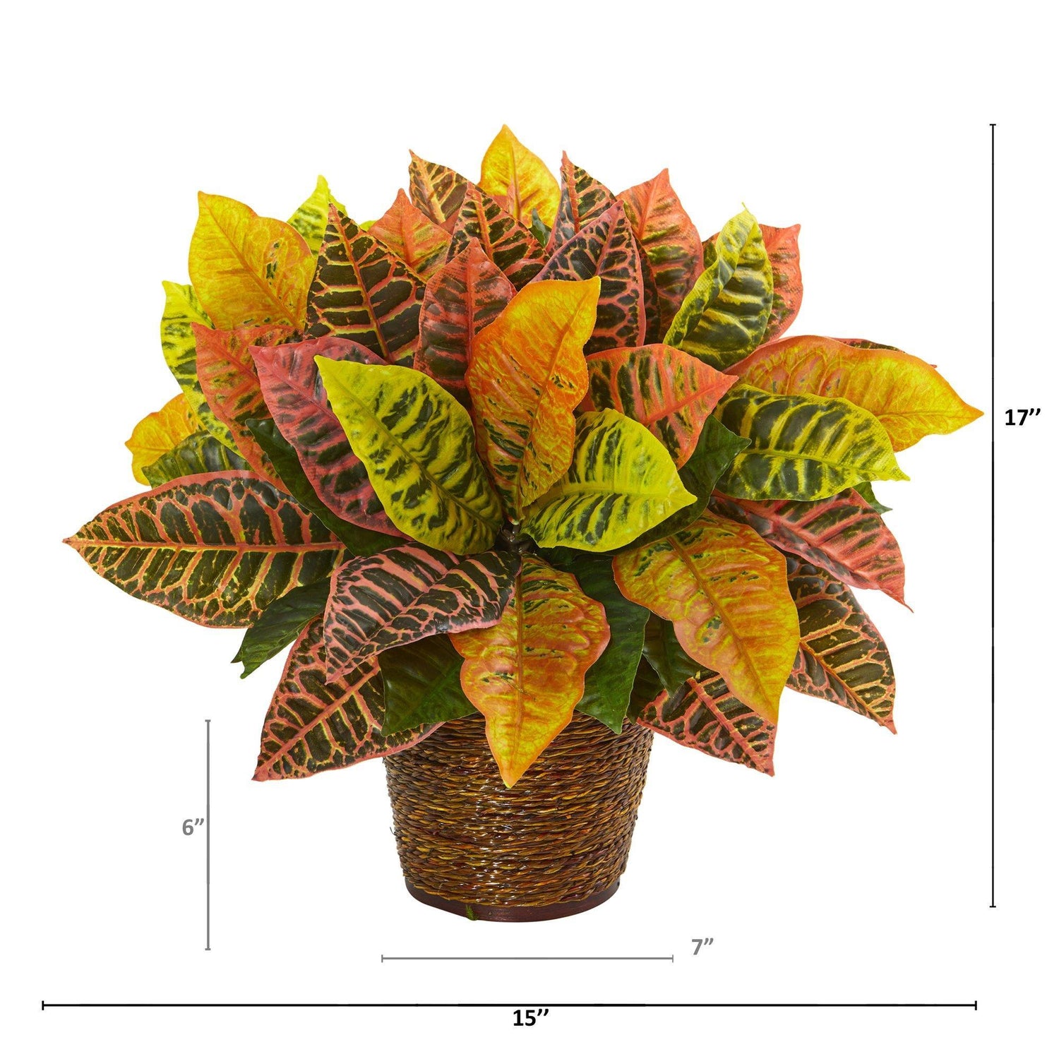 17” Garden Croton Artificial Plant in Basket (Real Touch)
