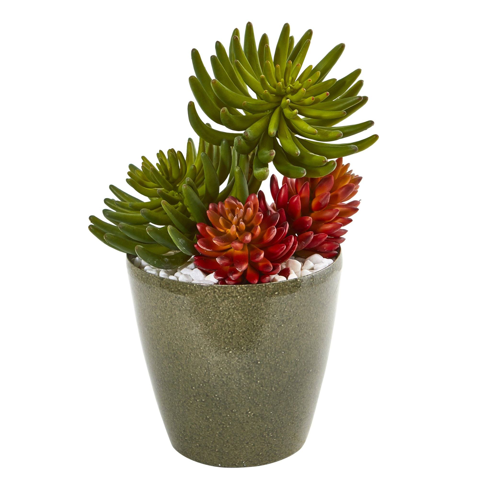 succulent silk plants 17” Mixed Succulent Artificial Plant in Decorative Planter