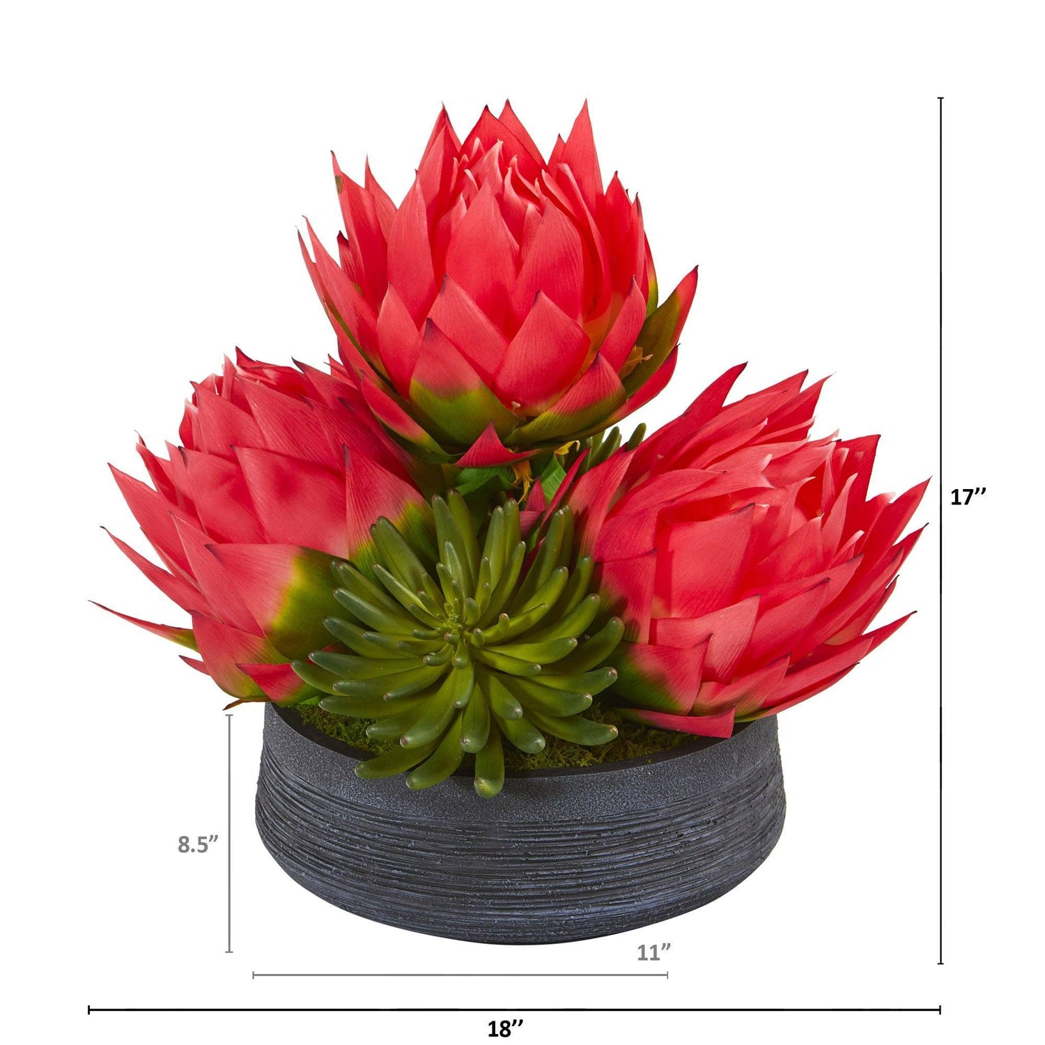 17” Triple Musella and Succulent Artificial Arrangement in Decorative Bowl