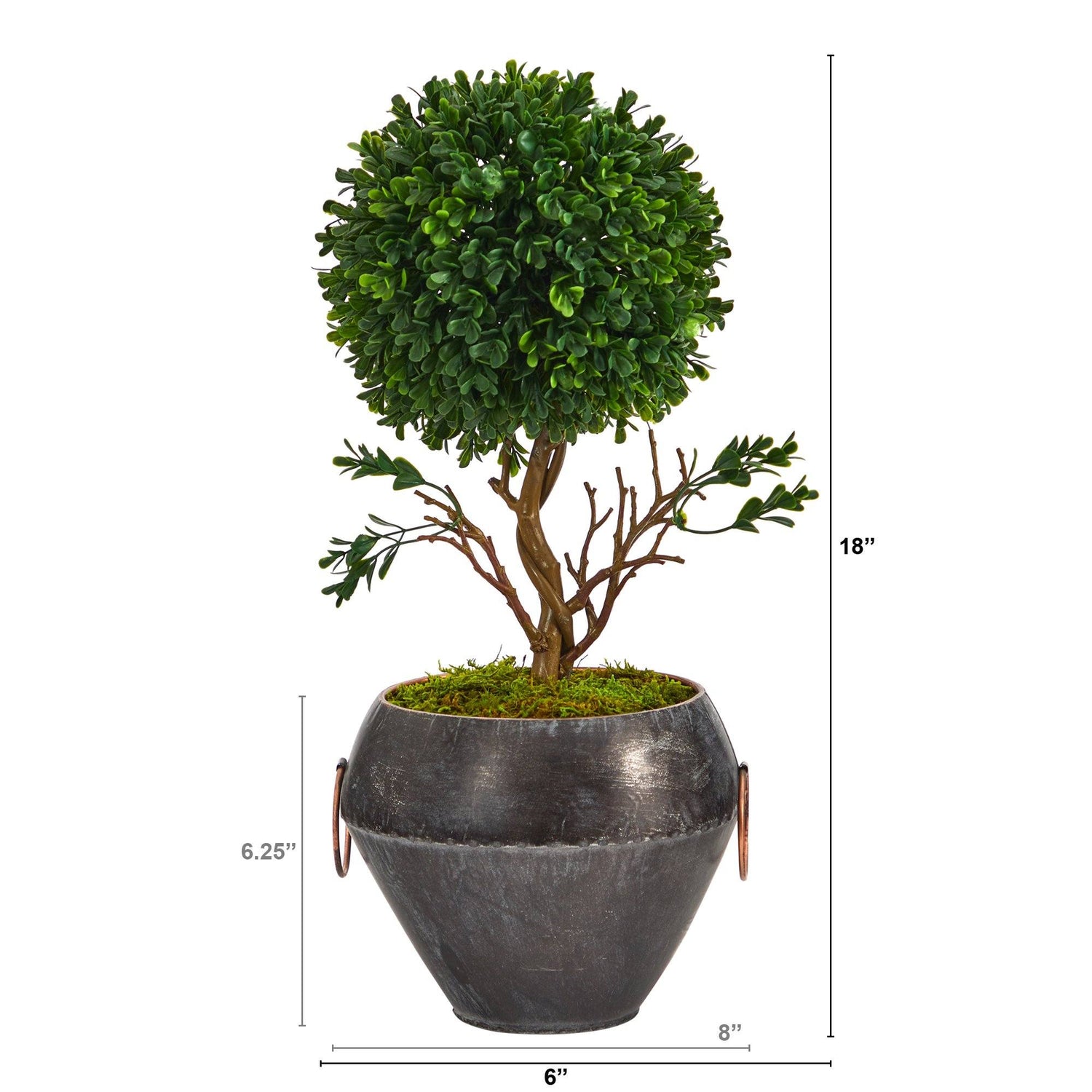 18” Boxwood Topiary Artificial Tree in Metal Bowl (Indoor/Outdoor)