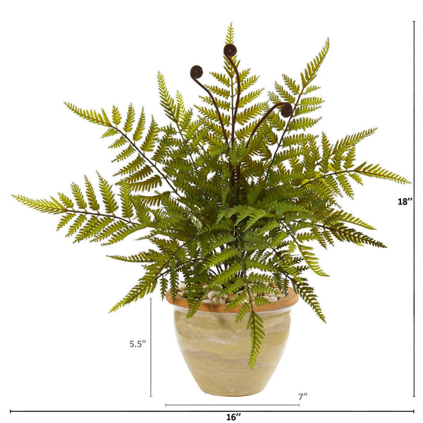 18” Fern Artificial Plant in Ceramic Planter