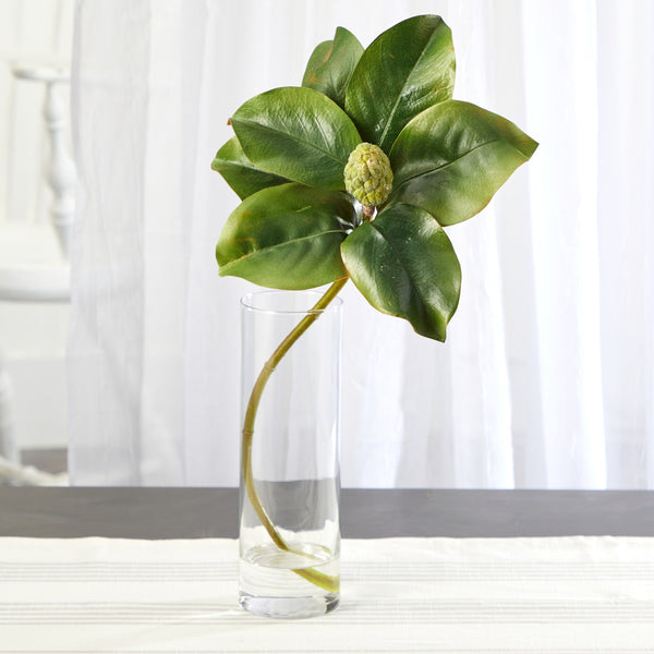 18” Magnolia Artificial Plant in Glass Planter