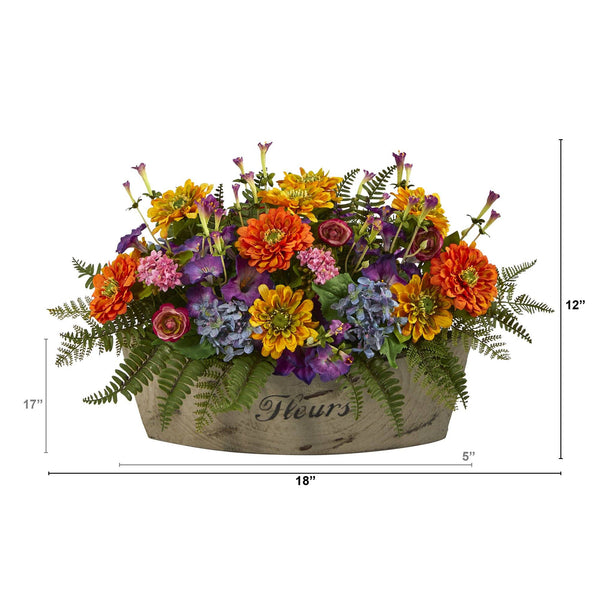 18” Mixed Flowers Artificial Arrangement in Decorative Vase