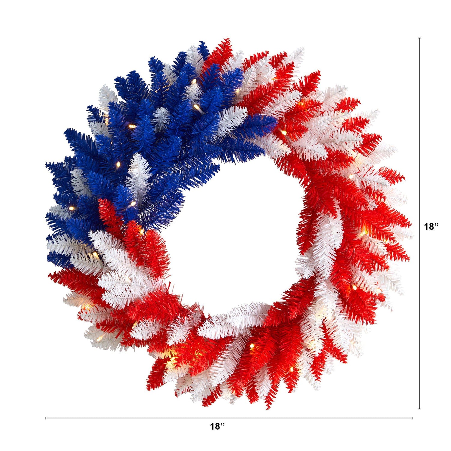 18” Patriotic Red, White and Blue “Americana” Wreath with 20 Warm LED Lights