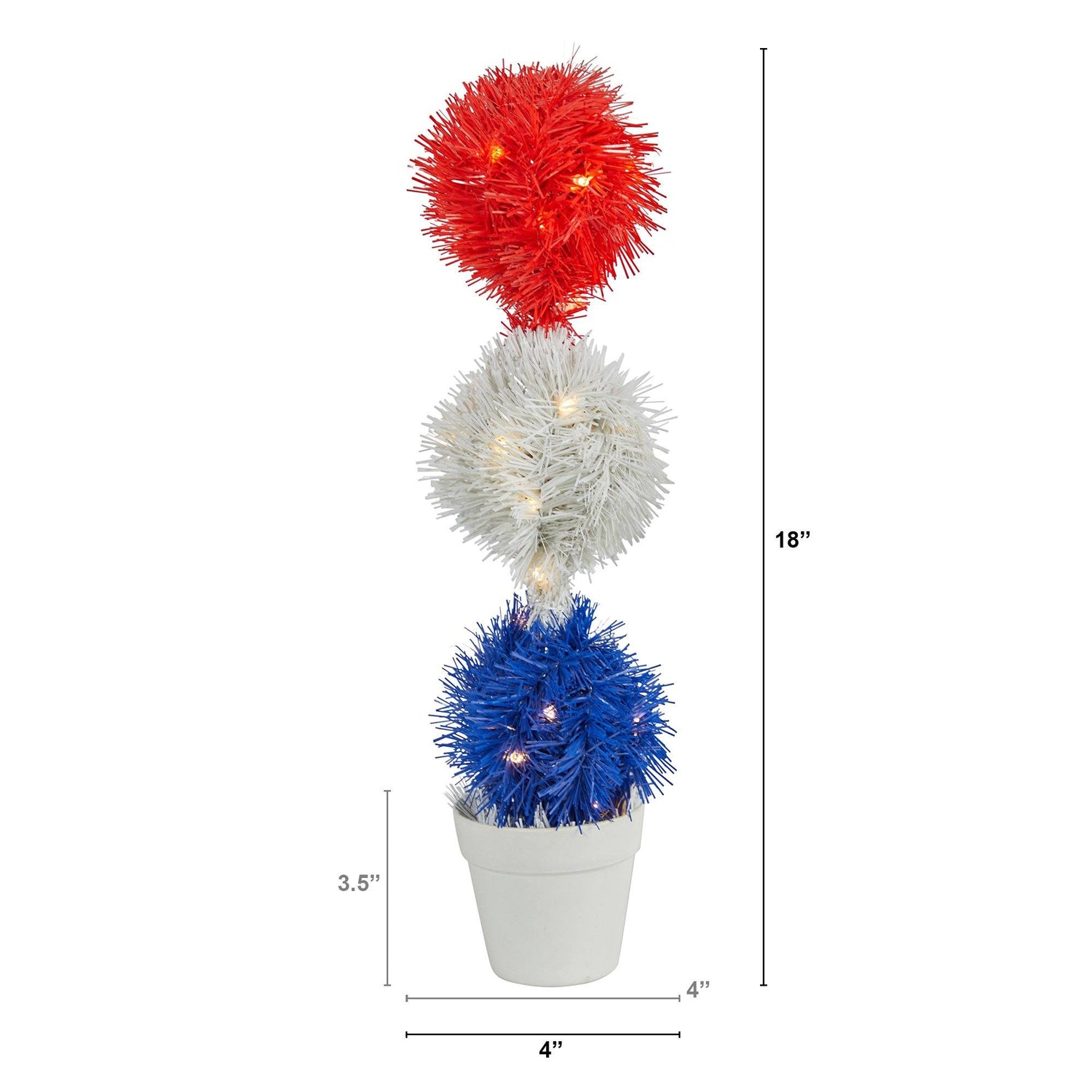 18” Red, White and Blue “Americana” Artificial Topiary Plant with 35 Warm LED Lights