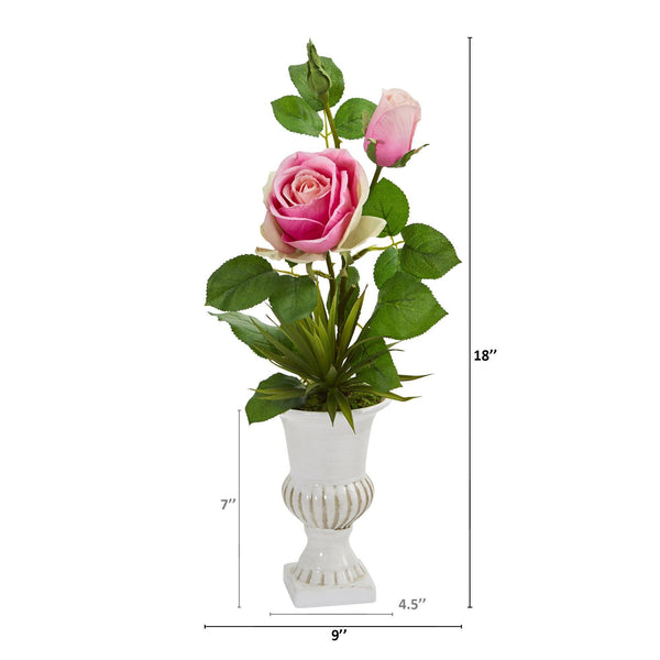 18” Rose and Agave Arrangement in White Urn (Set of 2)