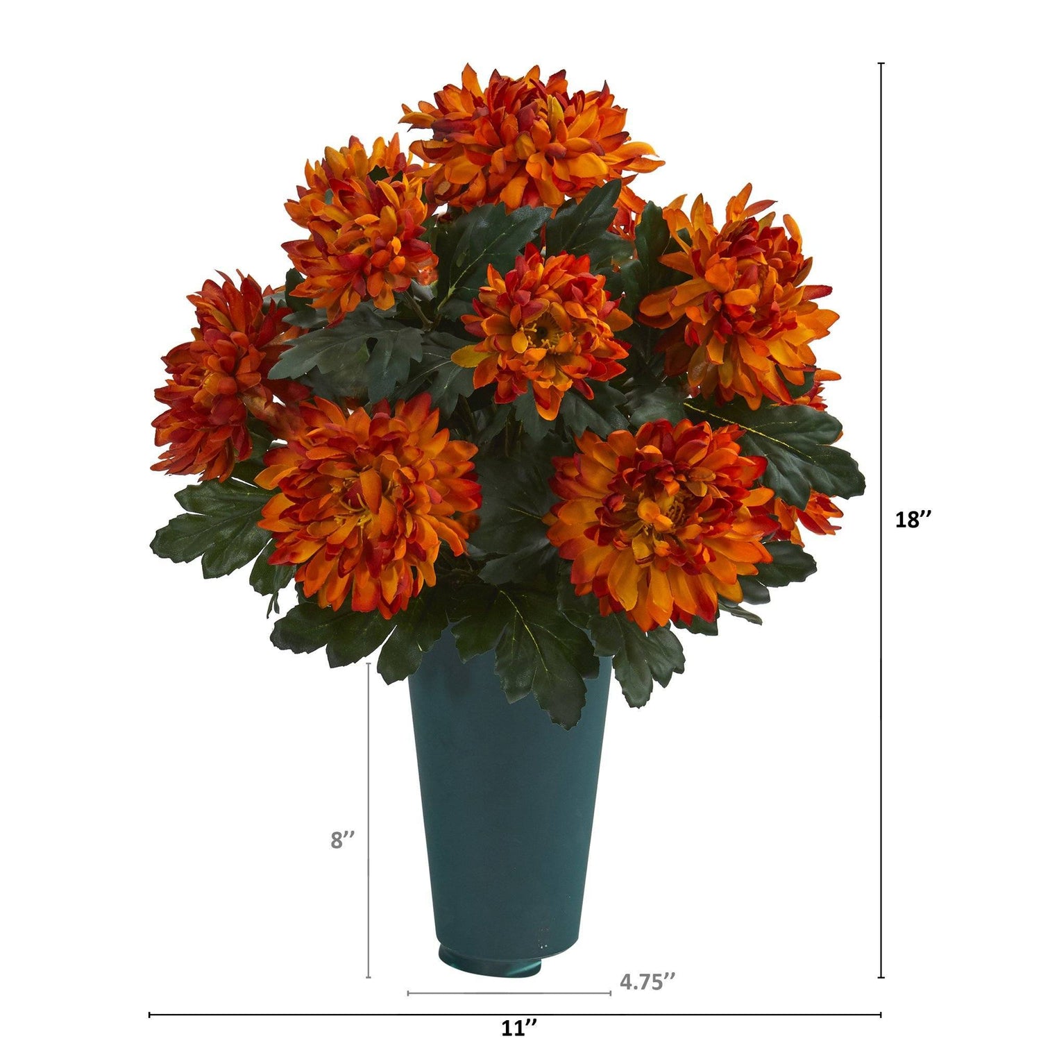 18” Spider Mum Artificial Graveside Memorial Arrangement in Green Vase