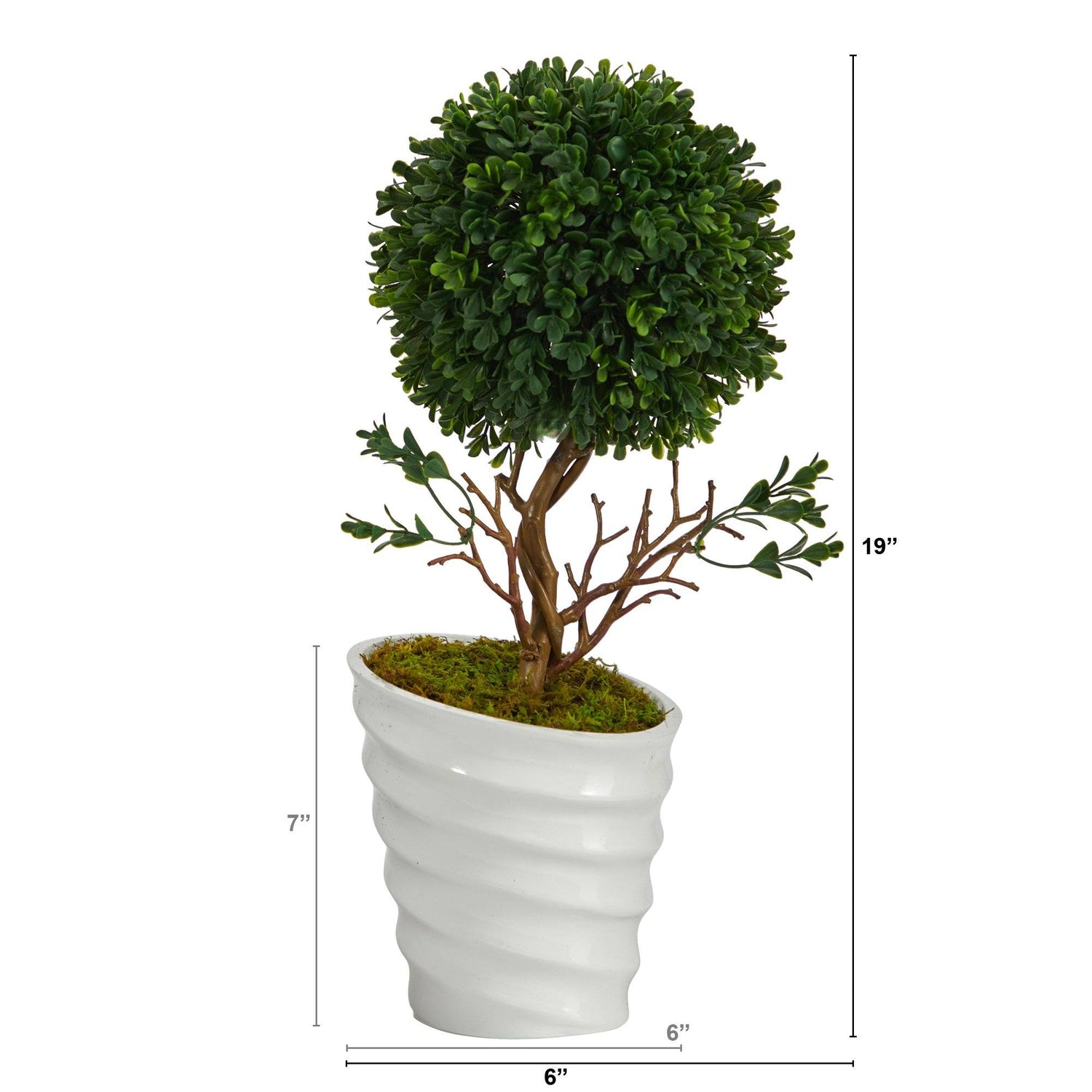 19” Boxwood Topiary Artificial Tree in White Vase (Indoor/Outdoor)