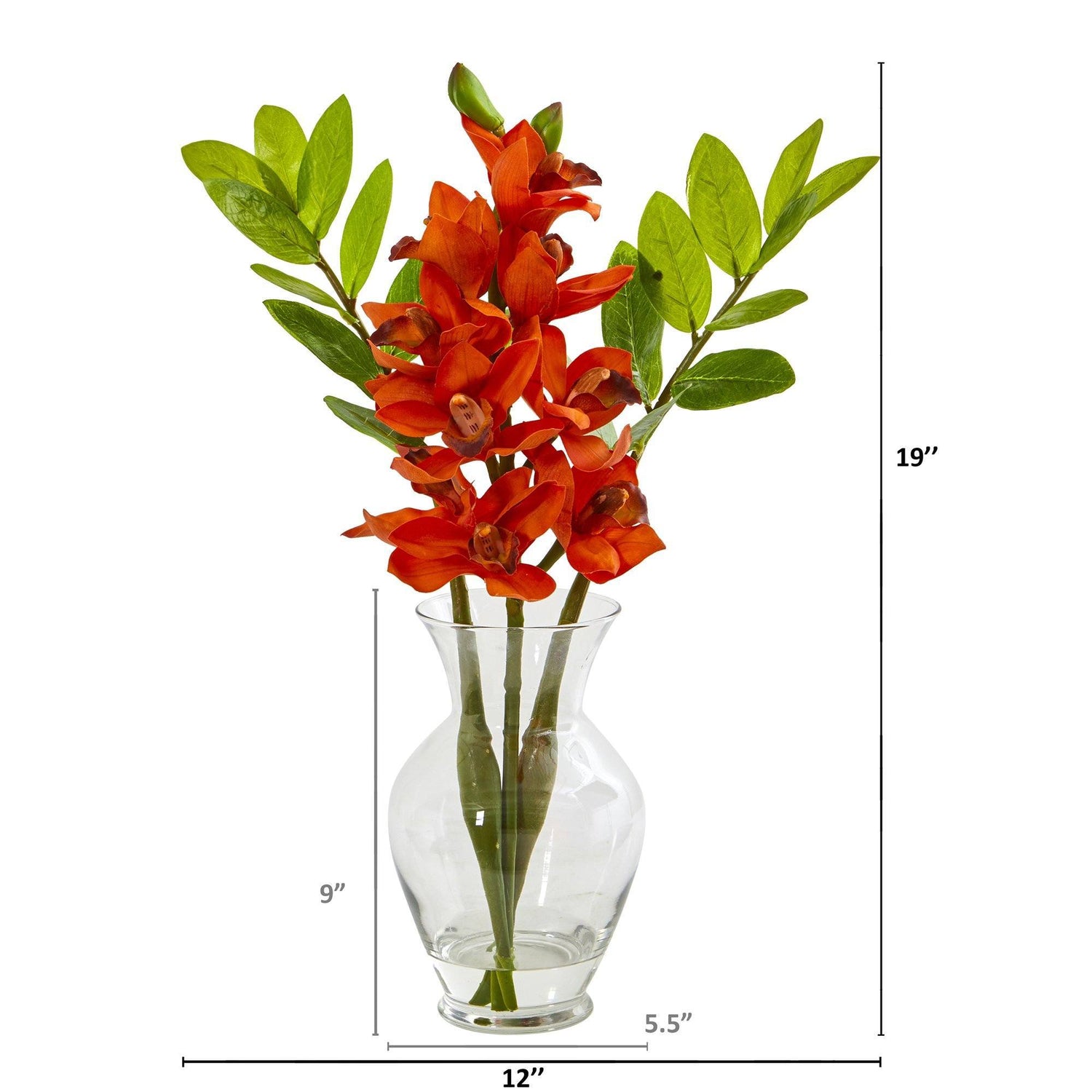 19” Cymbidium Orchid and Faux Zamioculcas Artificial Arrangement